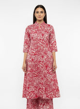 Red - White Printed Chudidhar 2PC Palzo Cord Set
