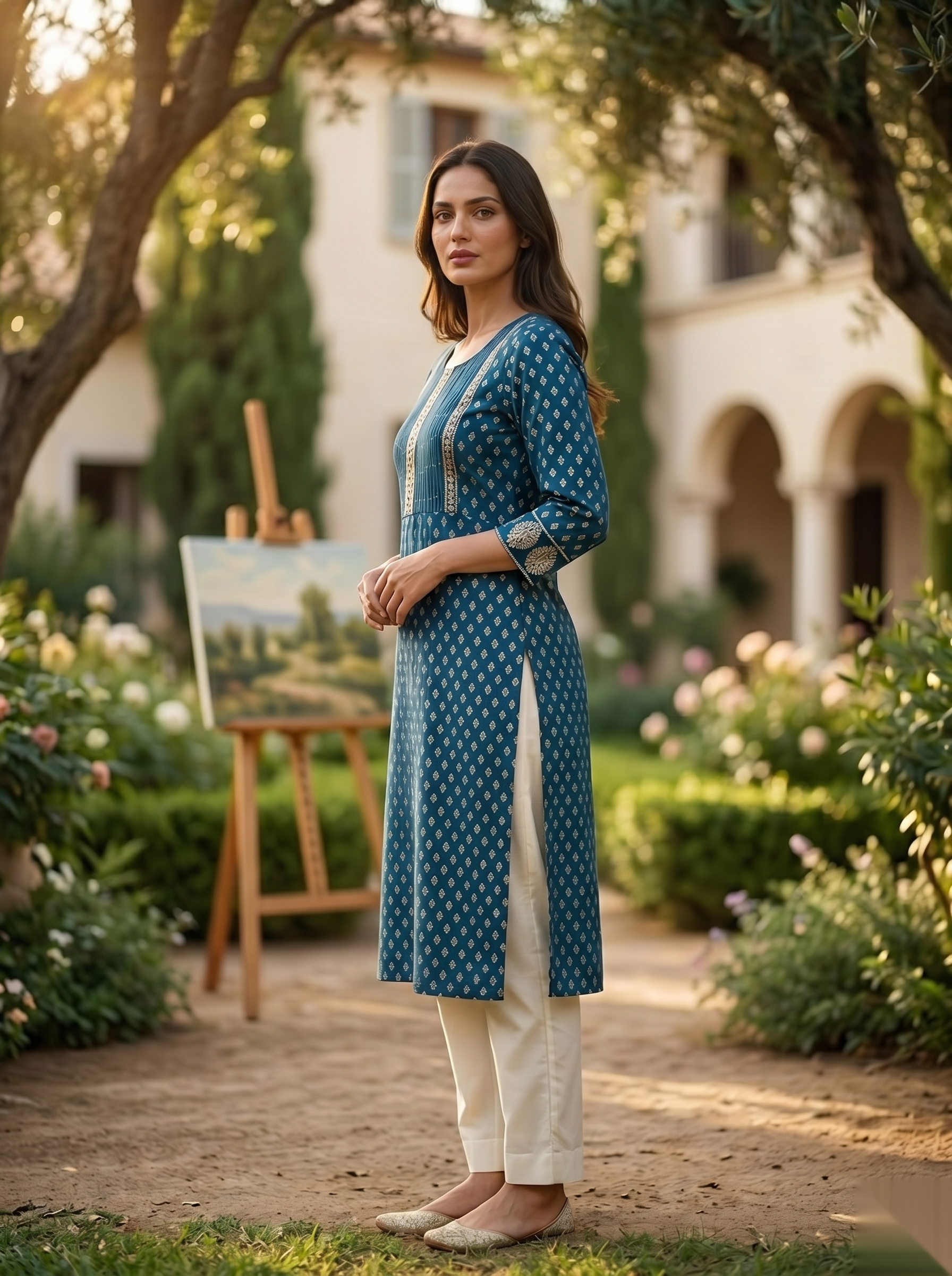 Golden Pattern kurti - Royal Blue