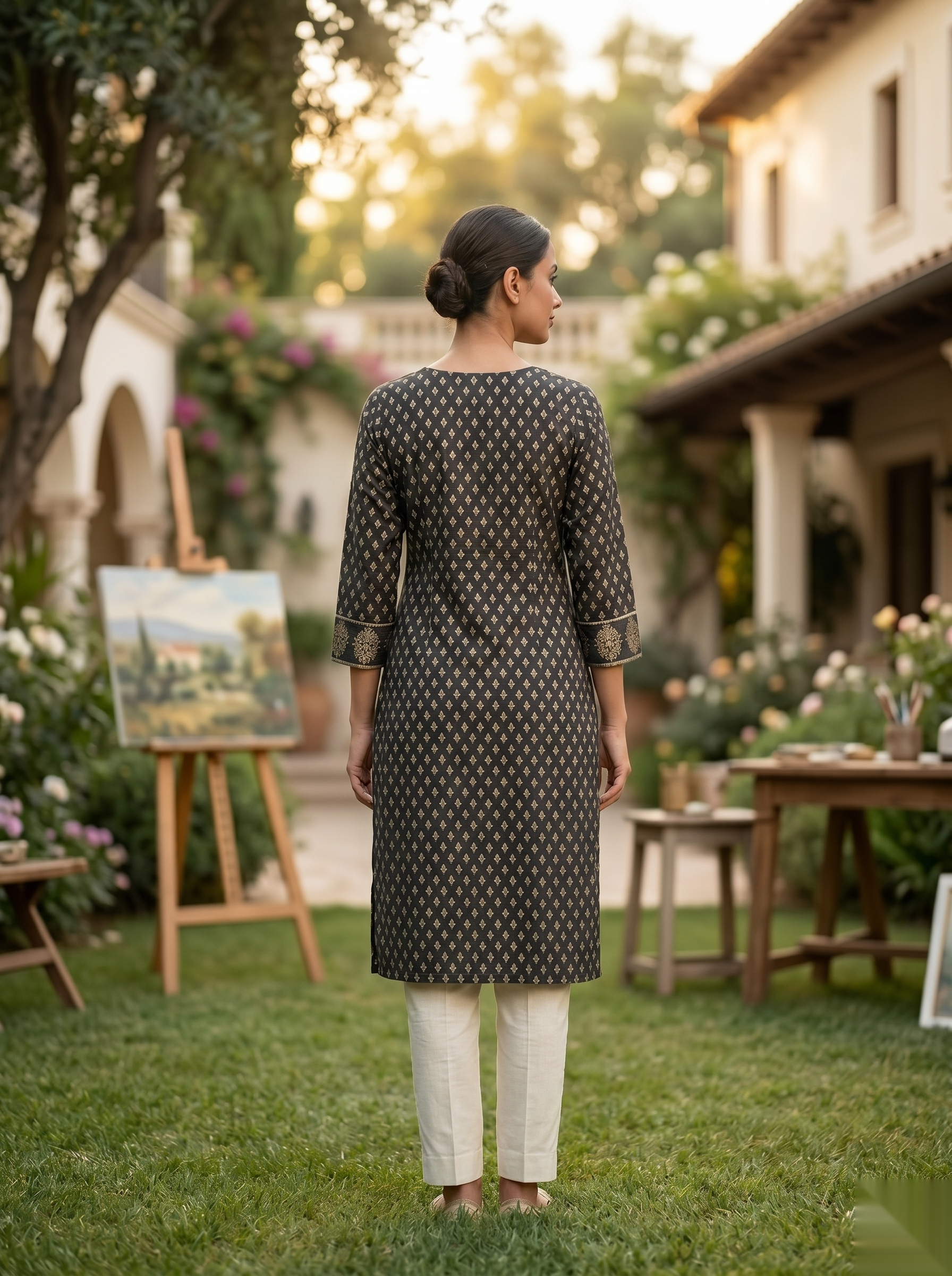 Golden Pattern kurti - Grey