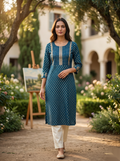 Golden Pattern kurti - Royal Blue