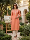 Golden Pattern kurti - Orange