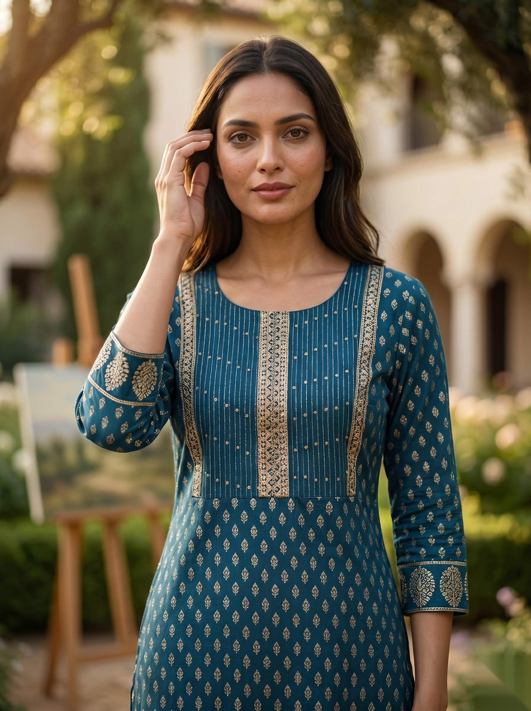 Golden Pattern kurti - Royal Blue