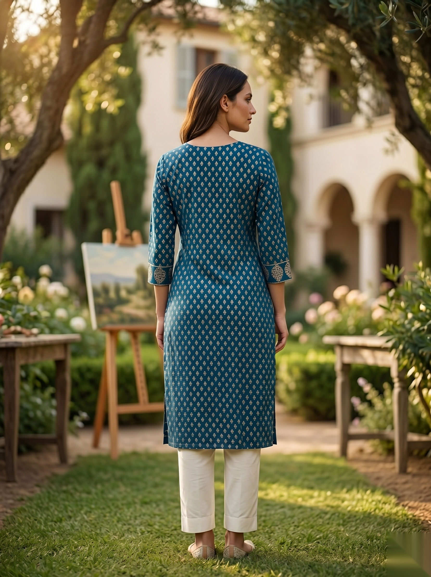 Golden Pattern kurti - Royal Blue