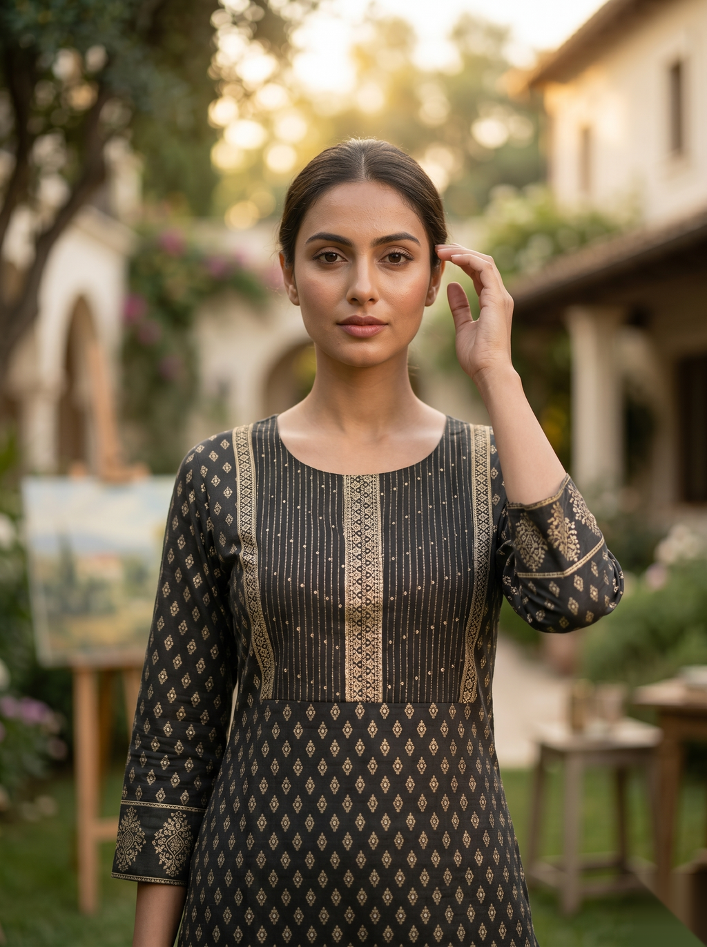 Golden Pattern kurti - Grey