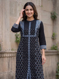 Black Round Neck Blue Embriodery  Kurti