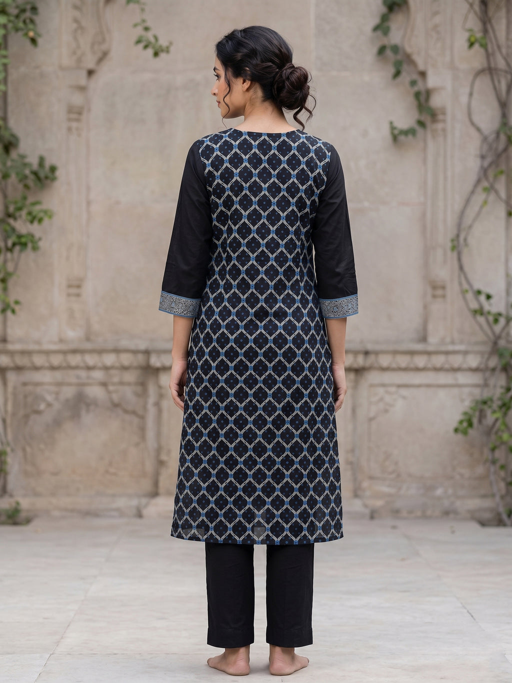 Black Round Neck Blue Embriodery  Kurti