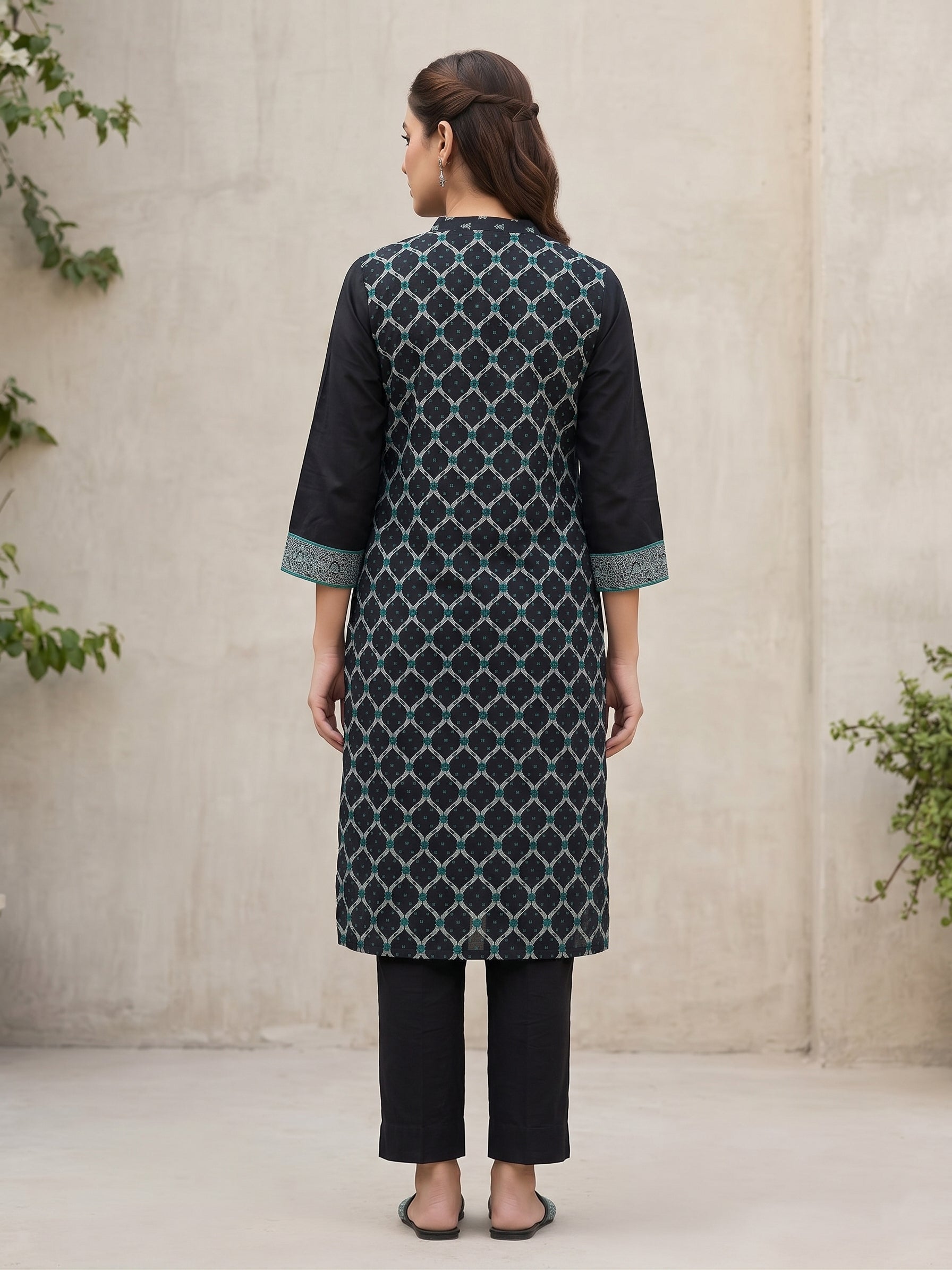 Navy Blue Round Neck Kurti
