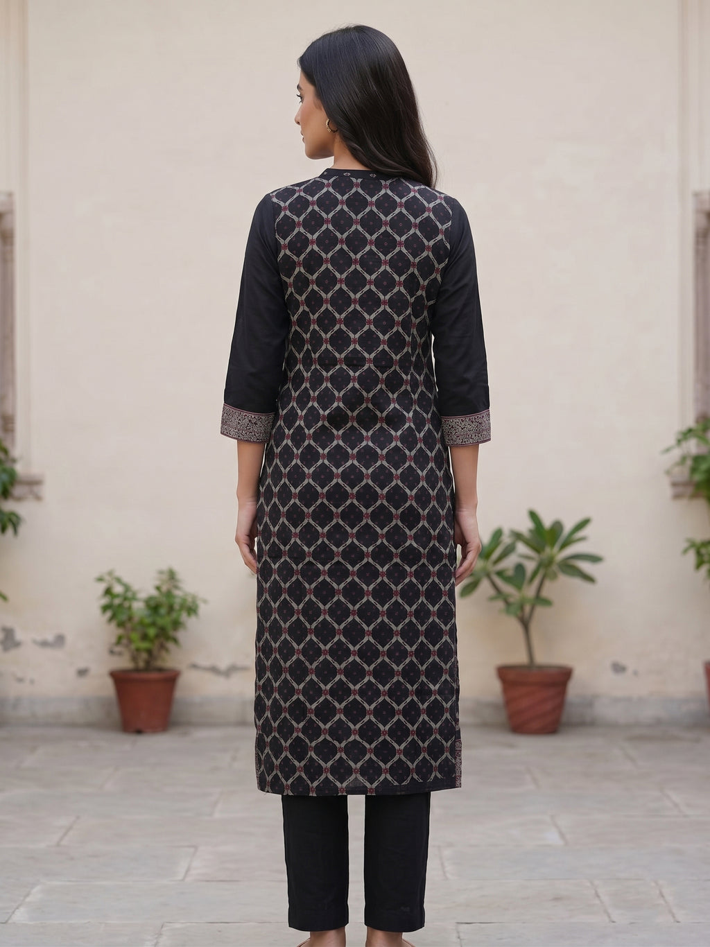 Black Round Neck Pink Embriodery Kurti