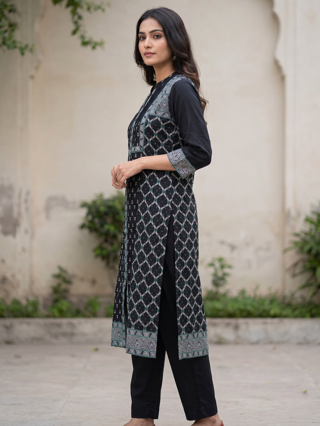 Navy Blue Round Neck Kurti