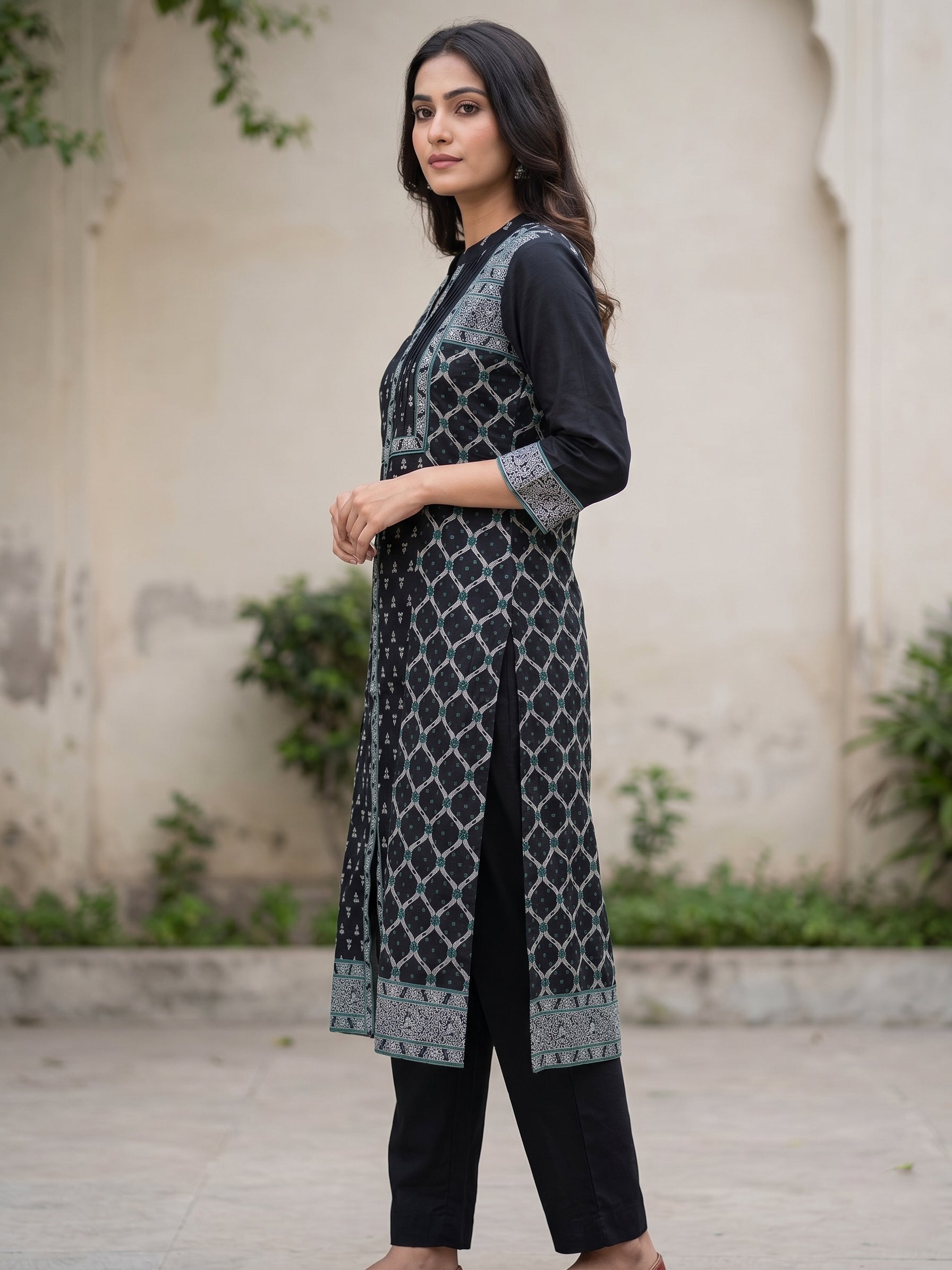 Navy Blue Round Neck Kurti