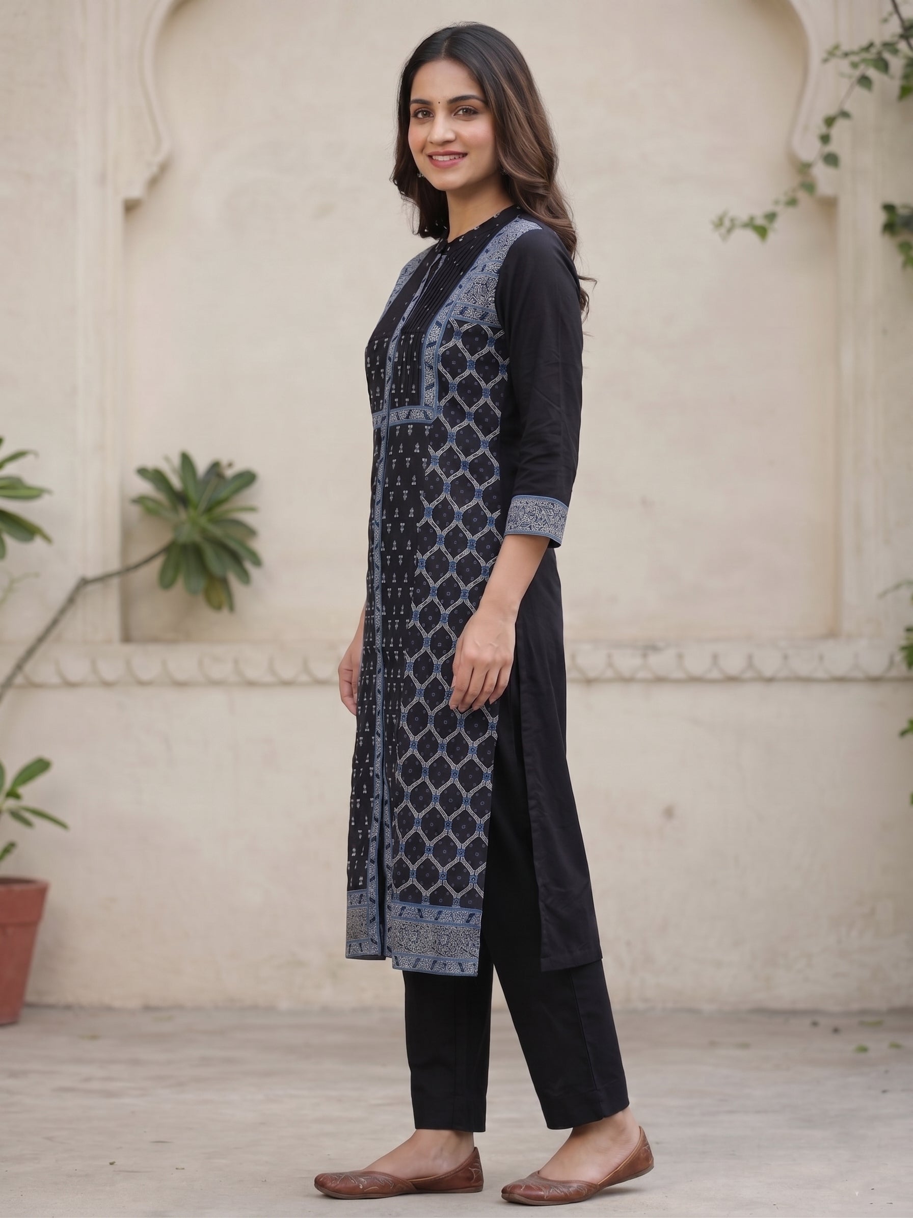 Black Round Neck Blue Embriodery  Kurti
