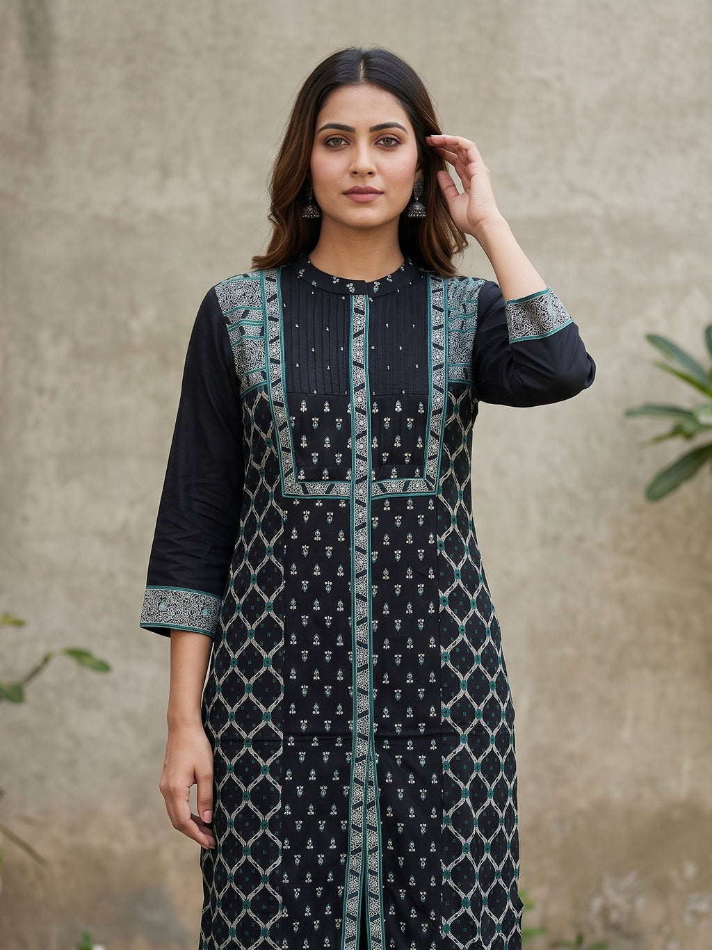 Navy Blue Round Neck Kurti
