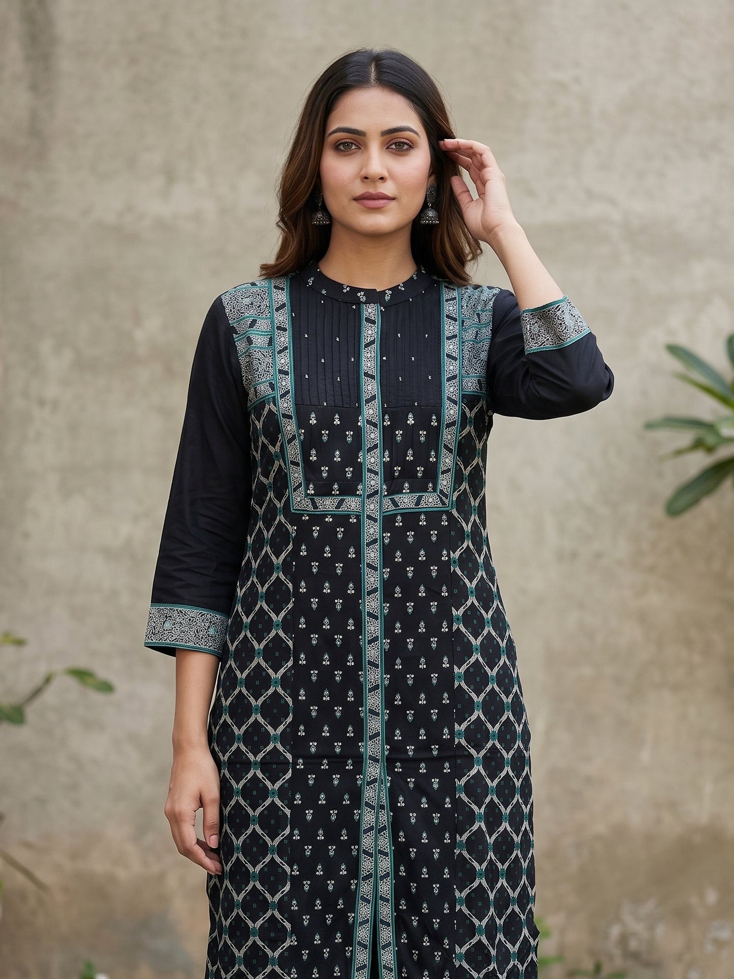 Navy Blue Round Neck Kurti