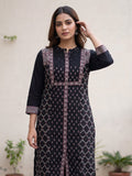 Black Round Neck Pink Embriodery Kurti