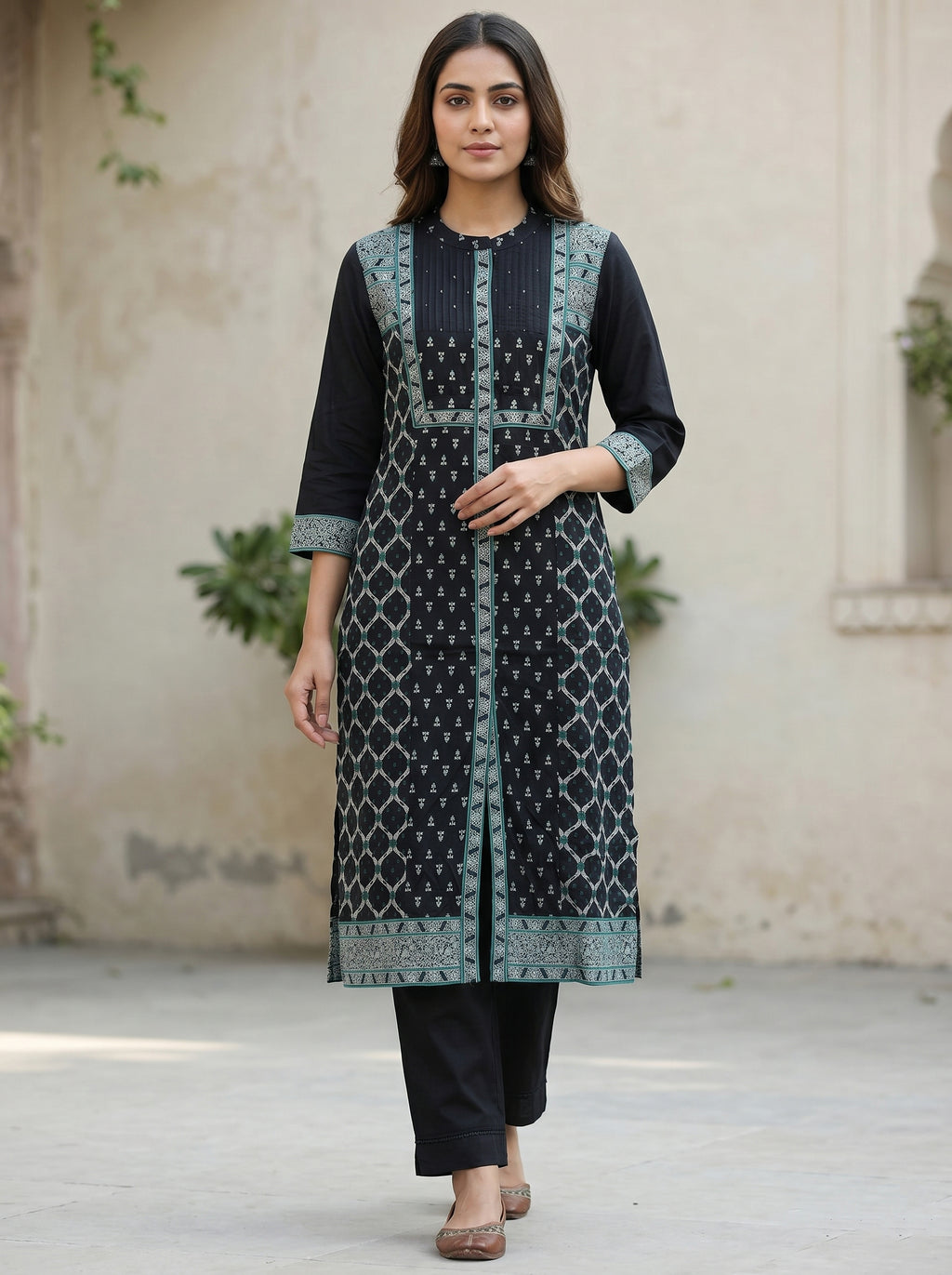 Navy Blue Round Neck Kurti