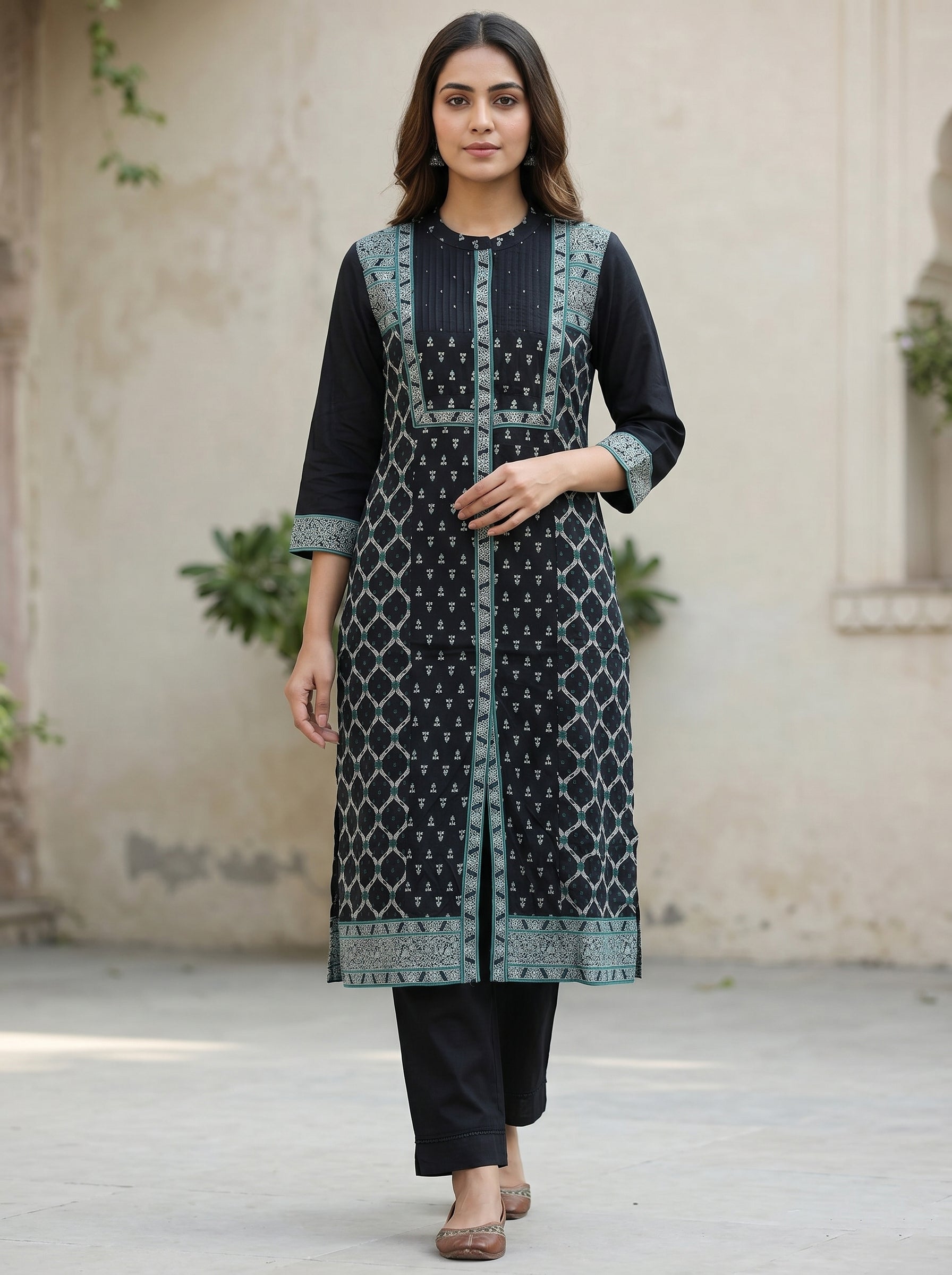 Navy Blue Round Neck Kurti