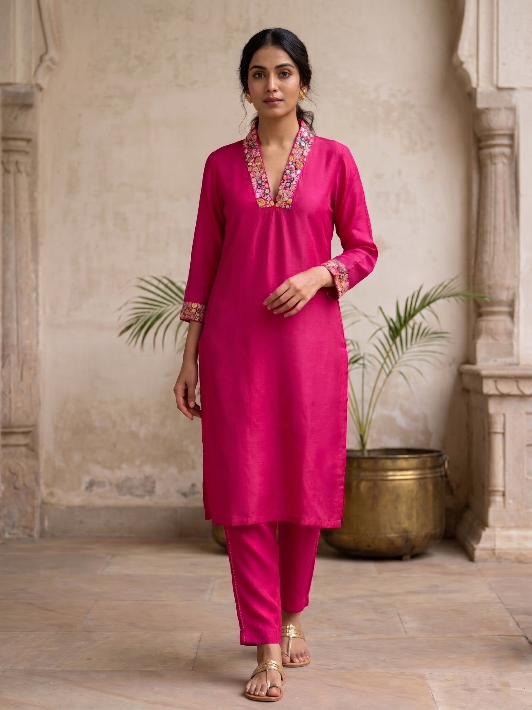 Pink kurti V - neck