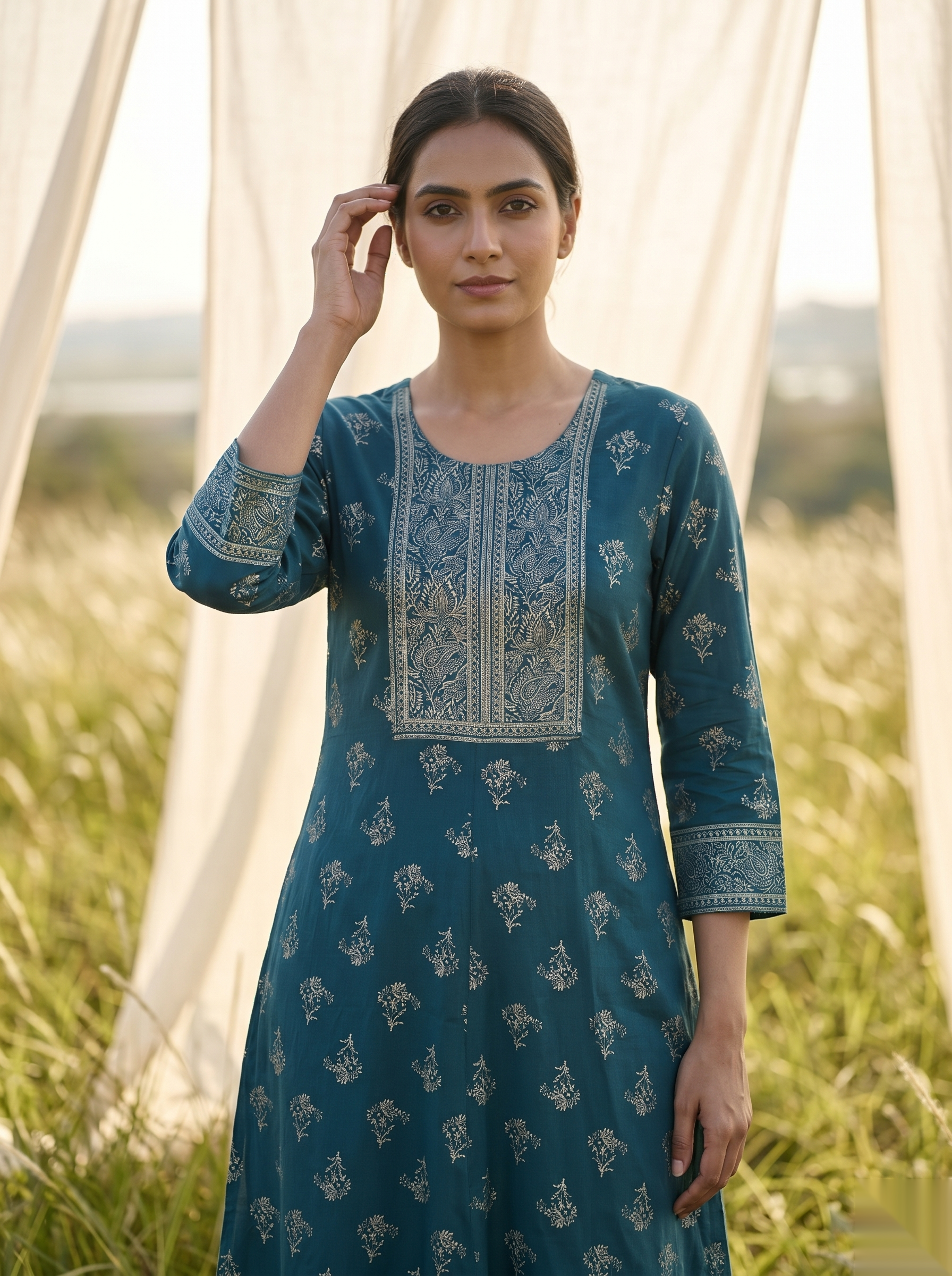 Elegent Umberlla kurti - Aqua Green