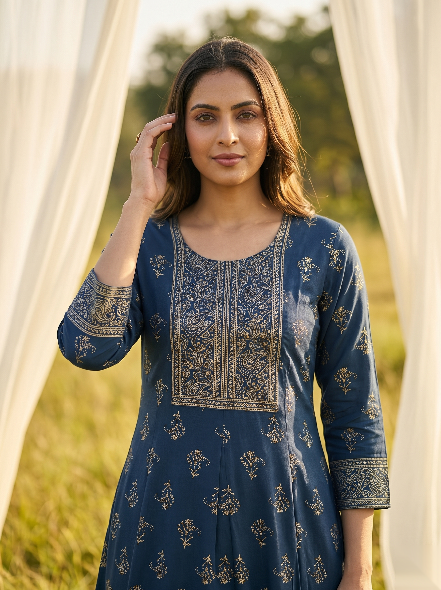 Elegent Umberlla kurti - Navy blue