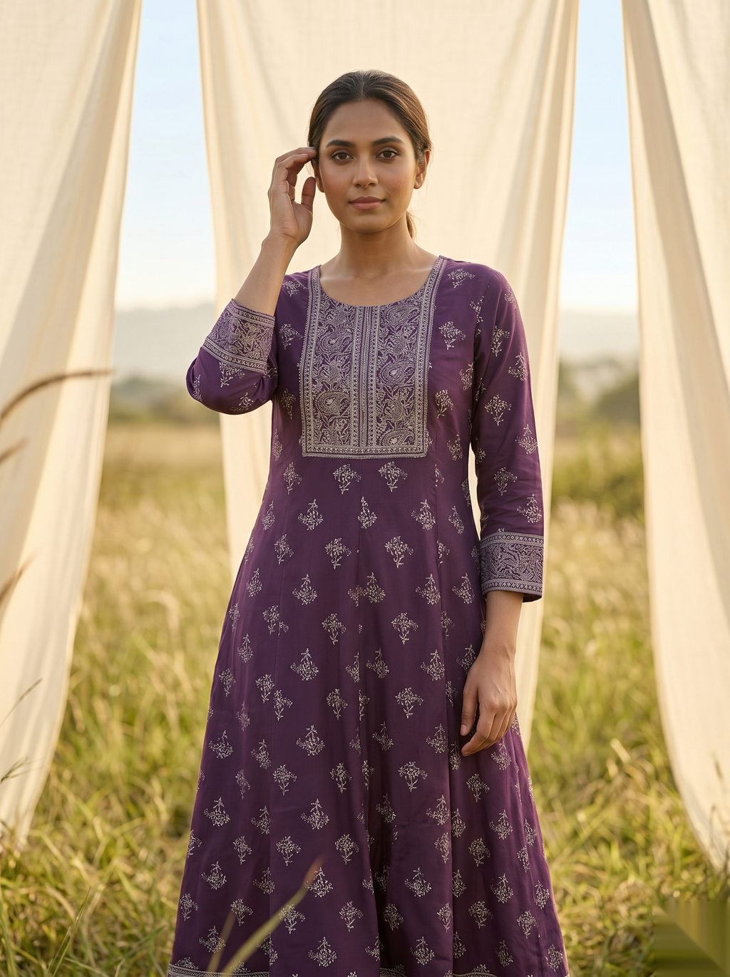 Elegent Umberlla kurti - Voilet