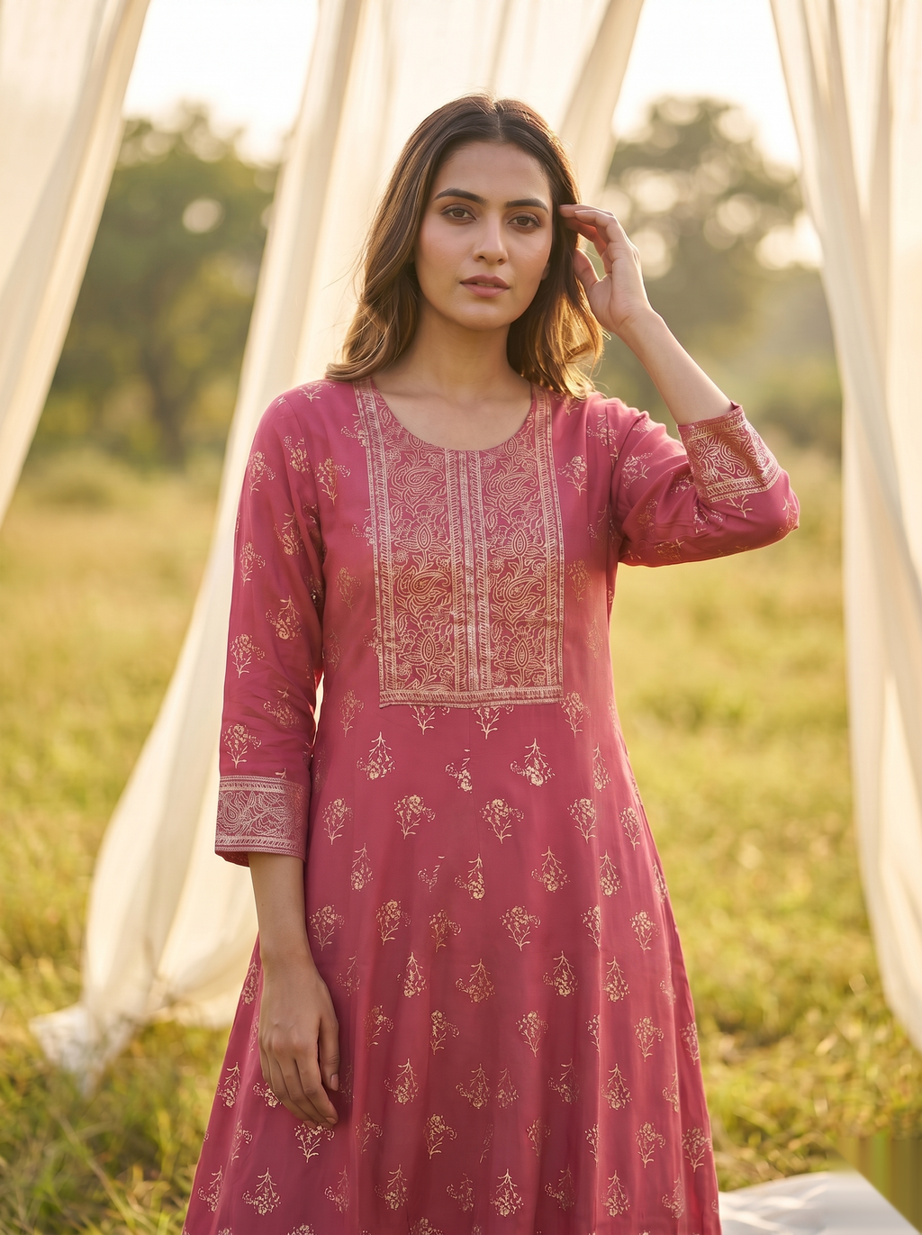 Elegent Umberlla kurti - Dull Red
