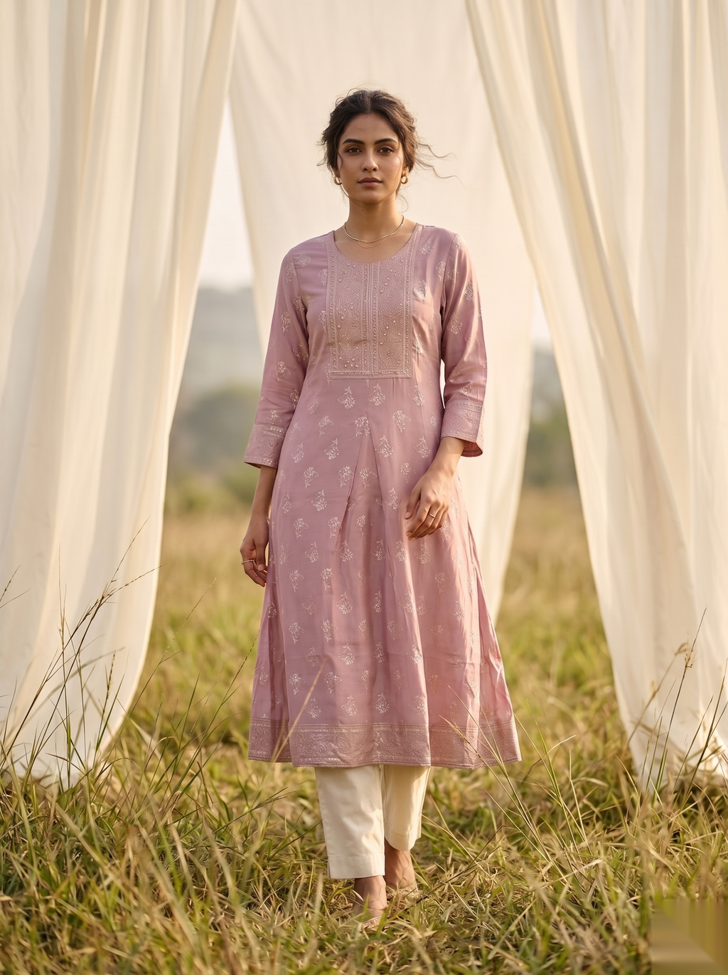 Elegent Umberlla kurti - Dull Pink