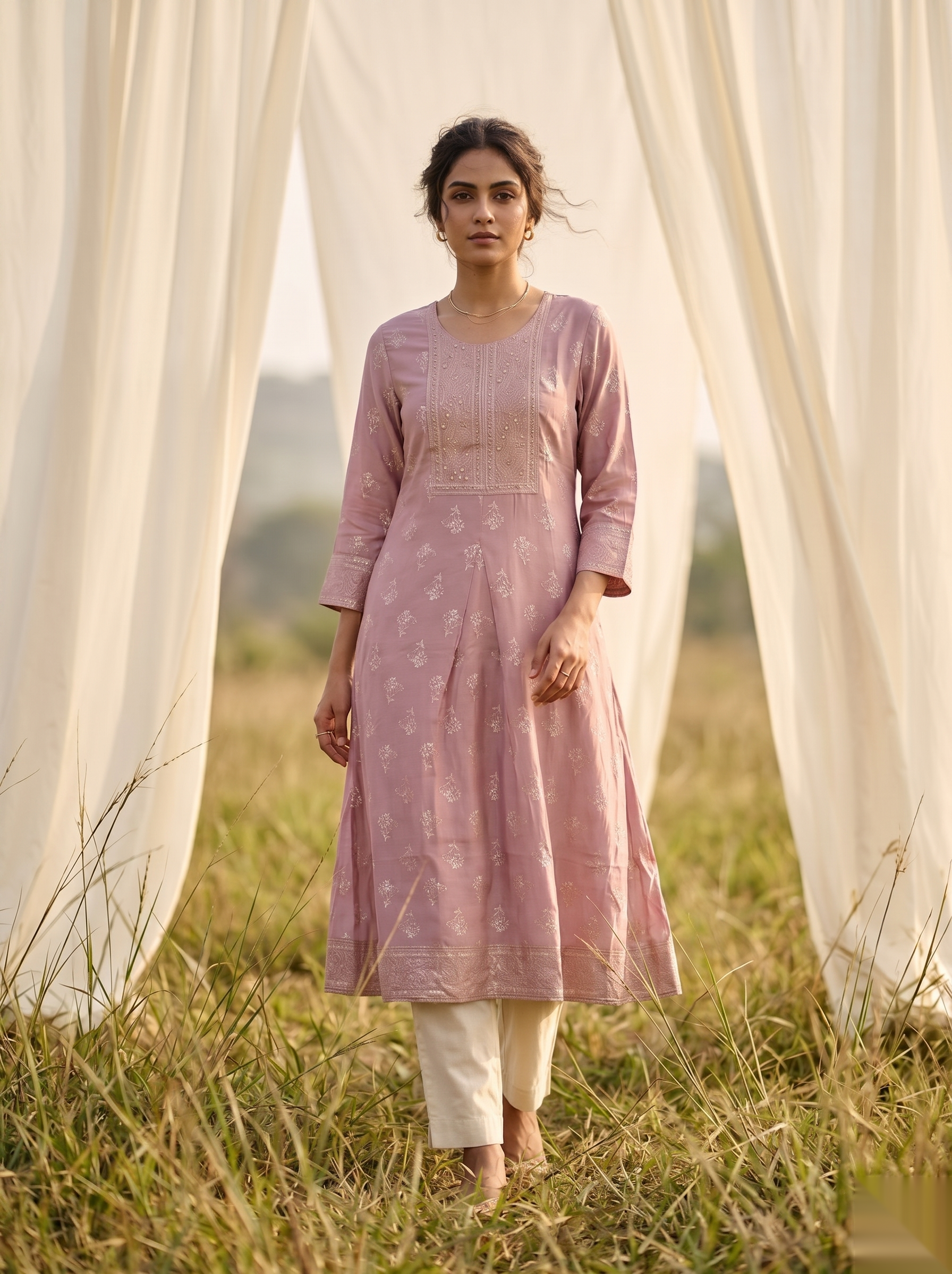 Elegent Umberlla kurti - Dull Pink
