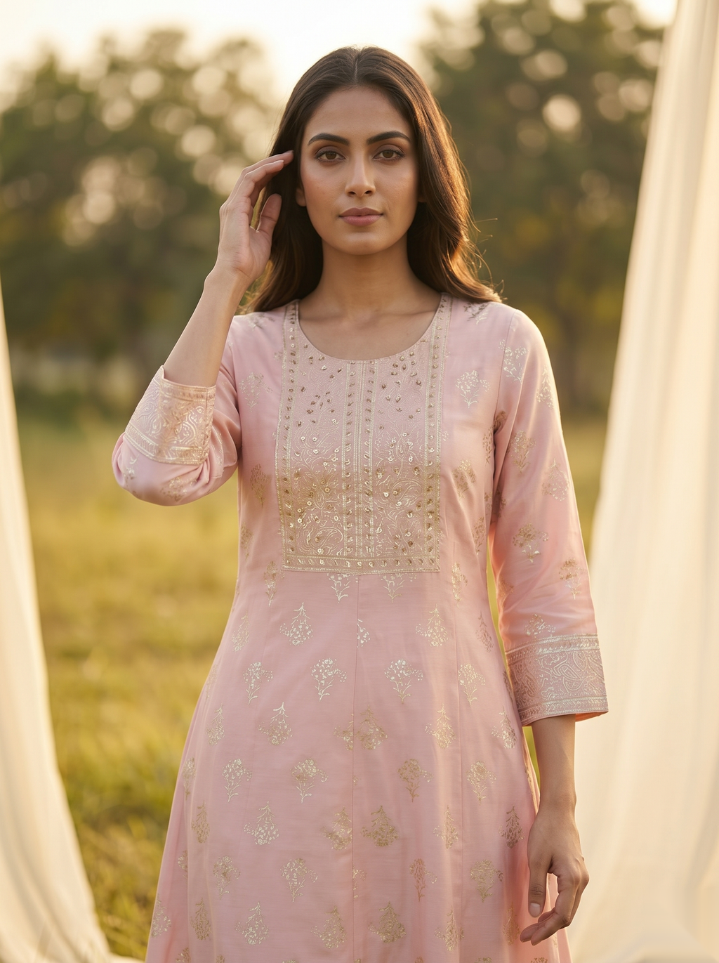 Elegent Umberlla kurti - Light peach