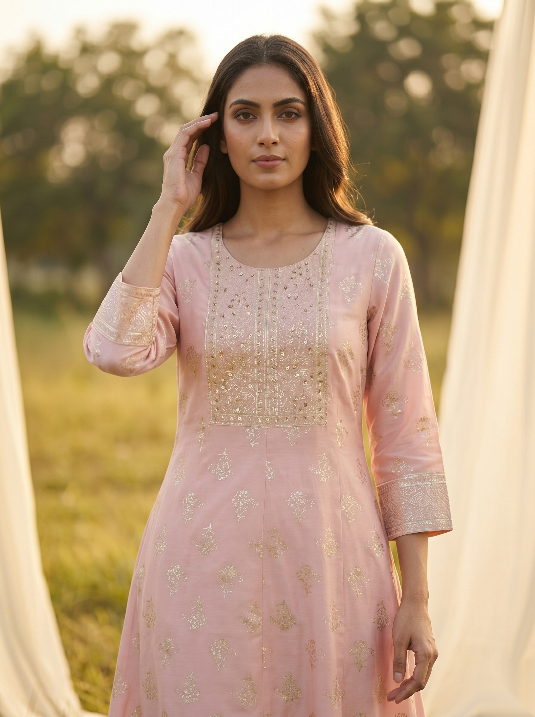 Elegent Umberlla kurti - Light peach