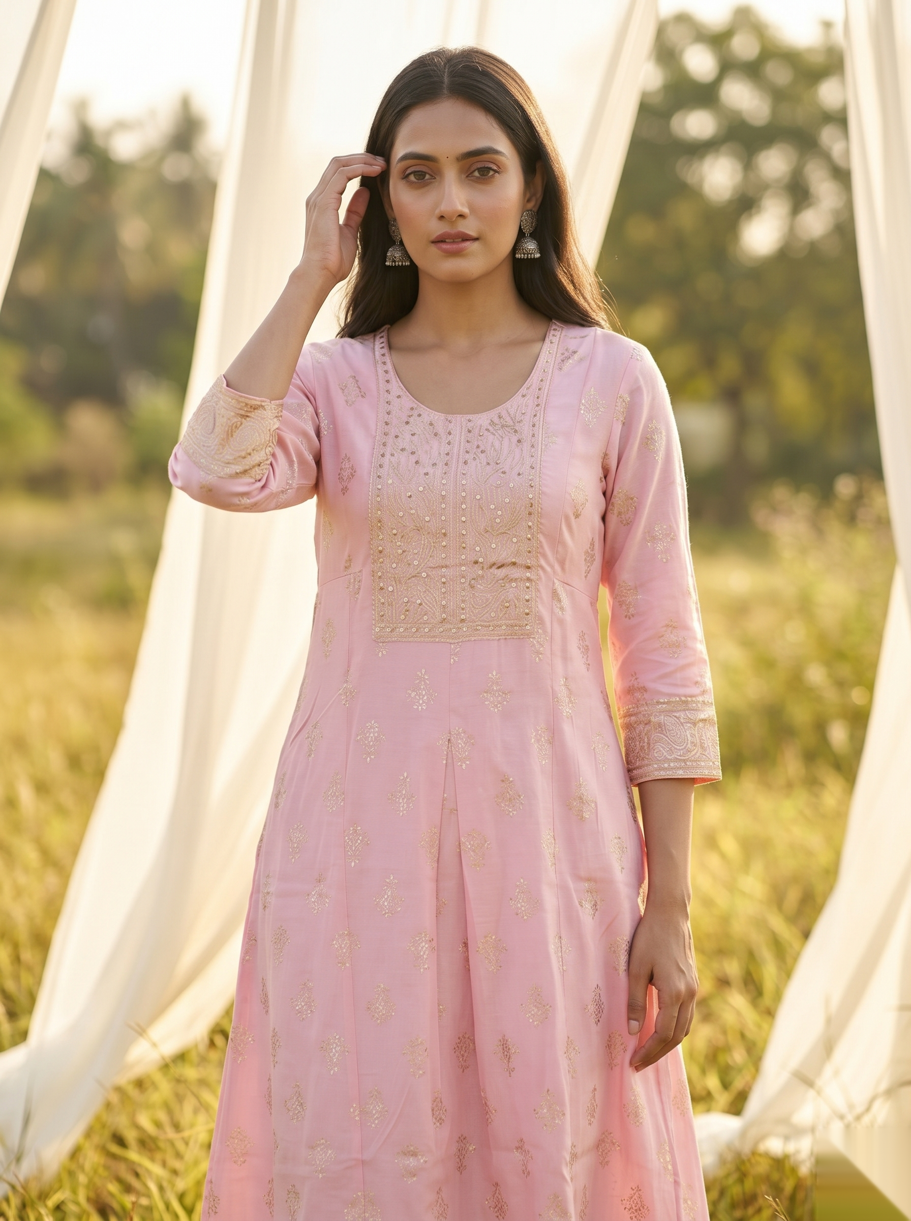 Elegent Umberlla kurti - Light pink