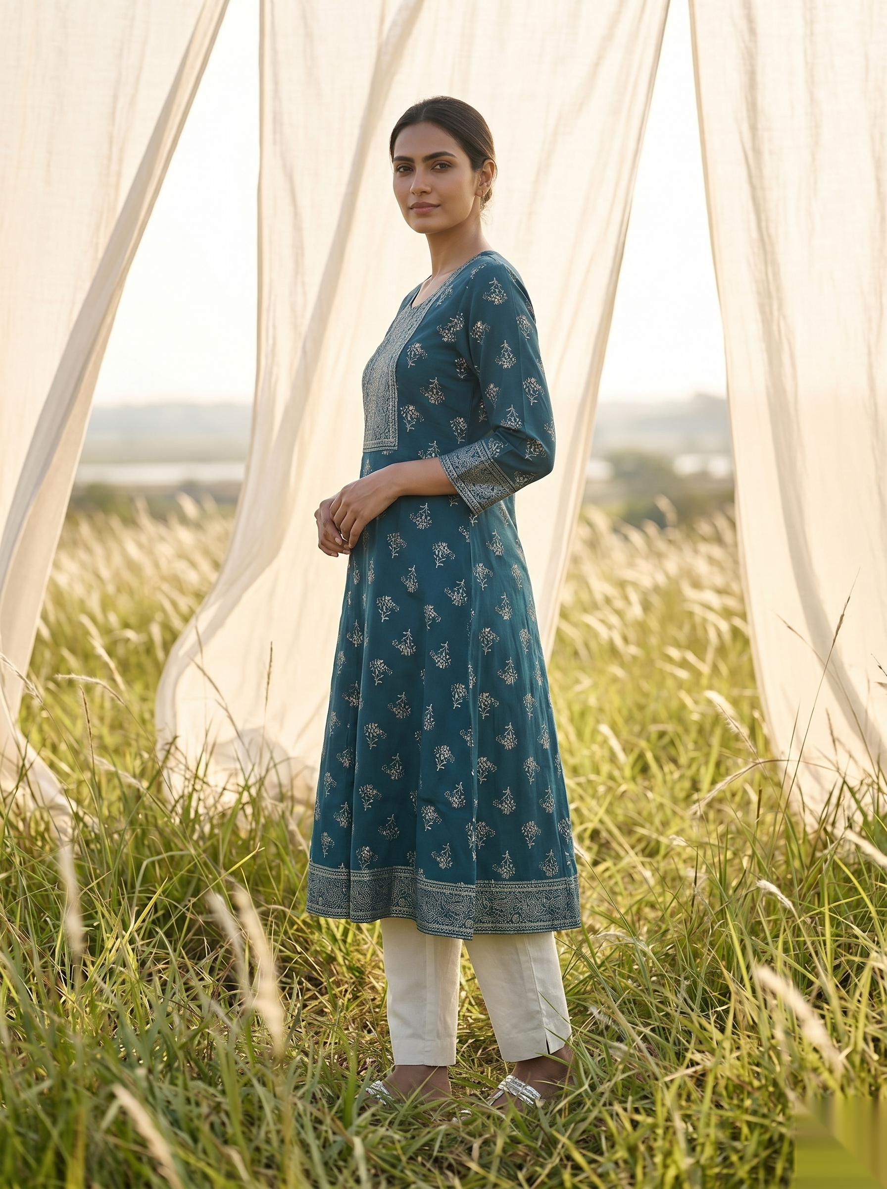 Elegent Umberlla kurti - Aqua Green