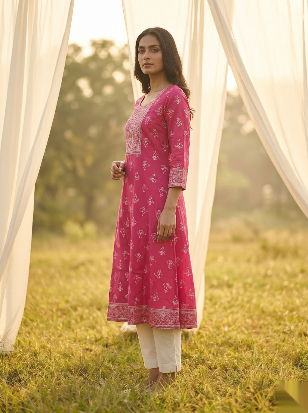 Elegent Umberlla kurti - Deep Pink
