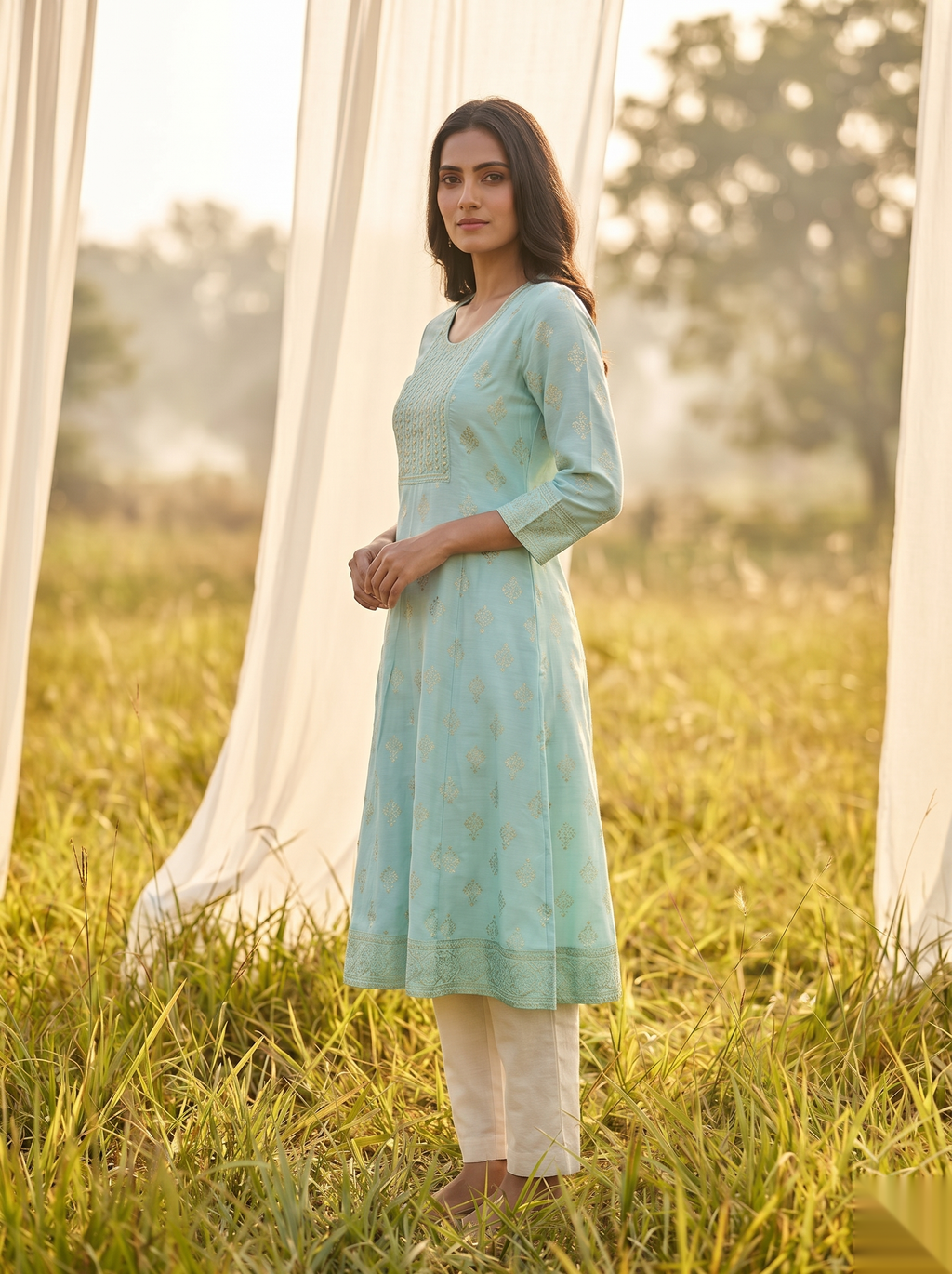 Elegent Umberlla kurti - Ocean Blue