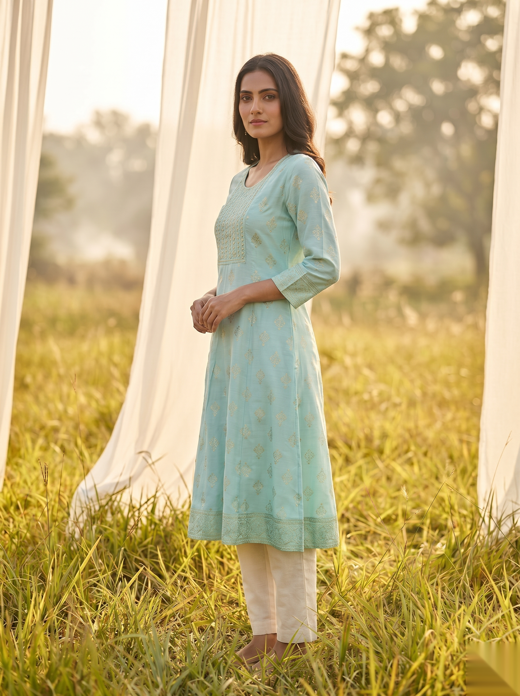 Elegent Umberlla kurti - Ocean Blue