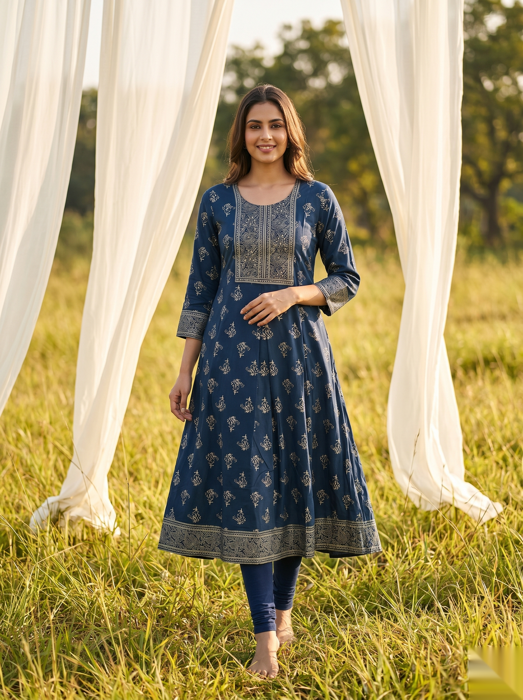 Elegent Umberlla kurti - Navy blue