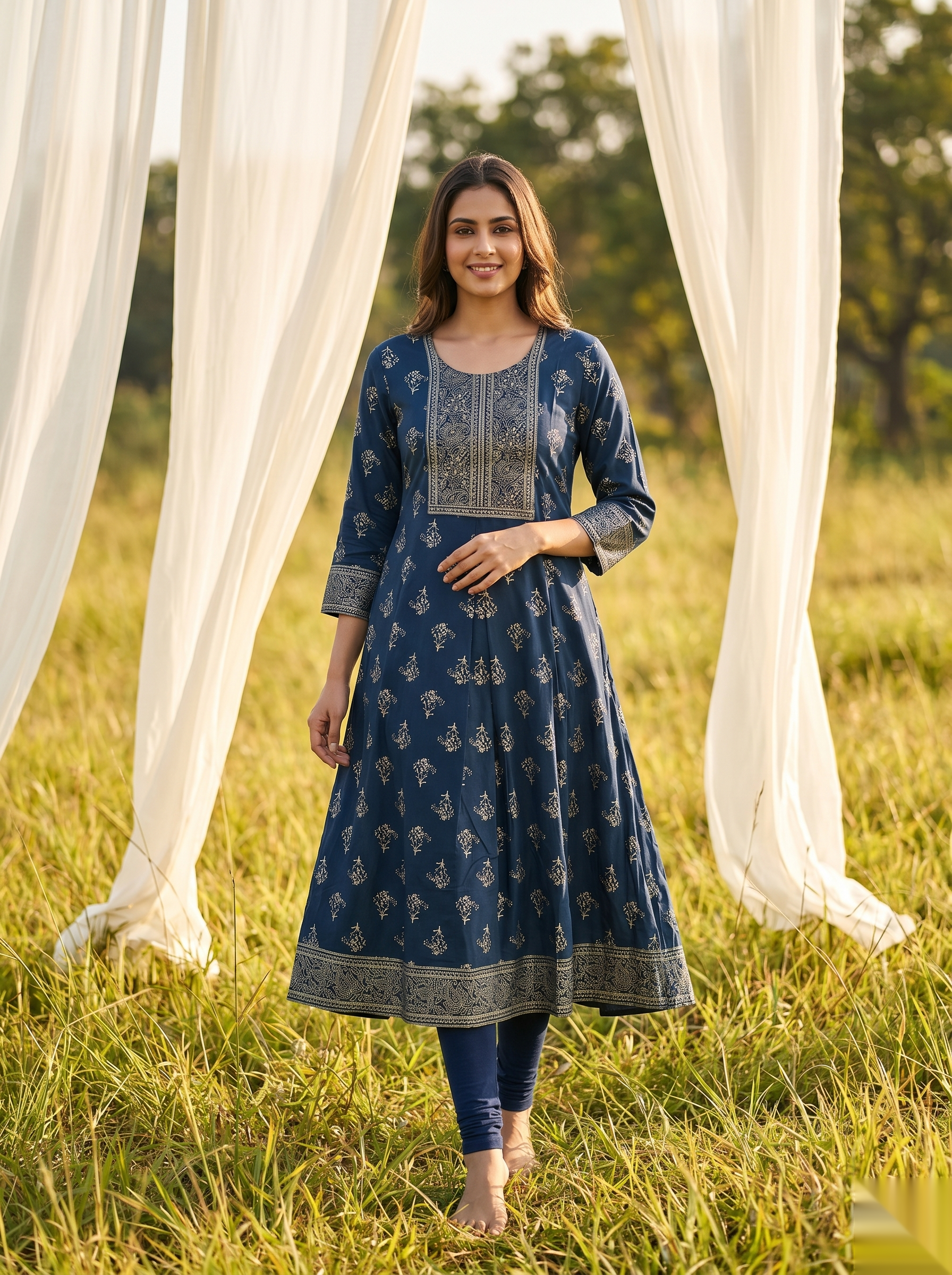 Elegent Umberlla kurti - Navy blue