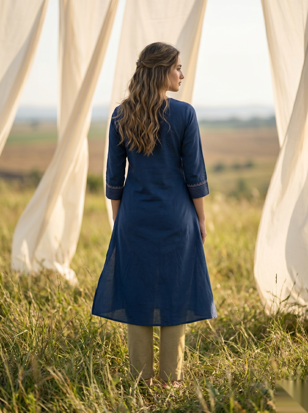 Floral Embroidered Kurti - Royal Blue