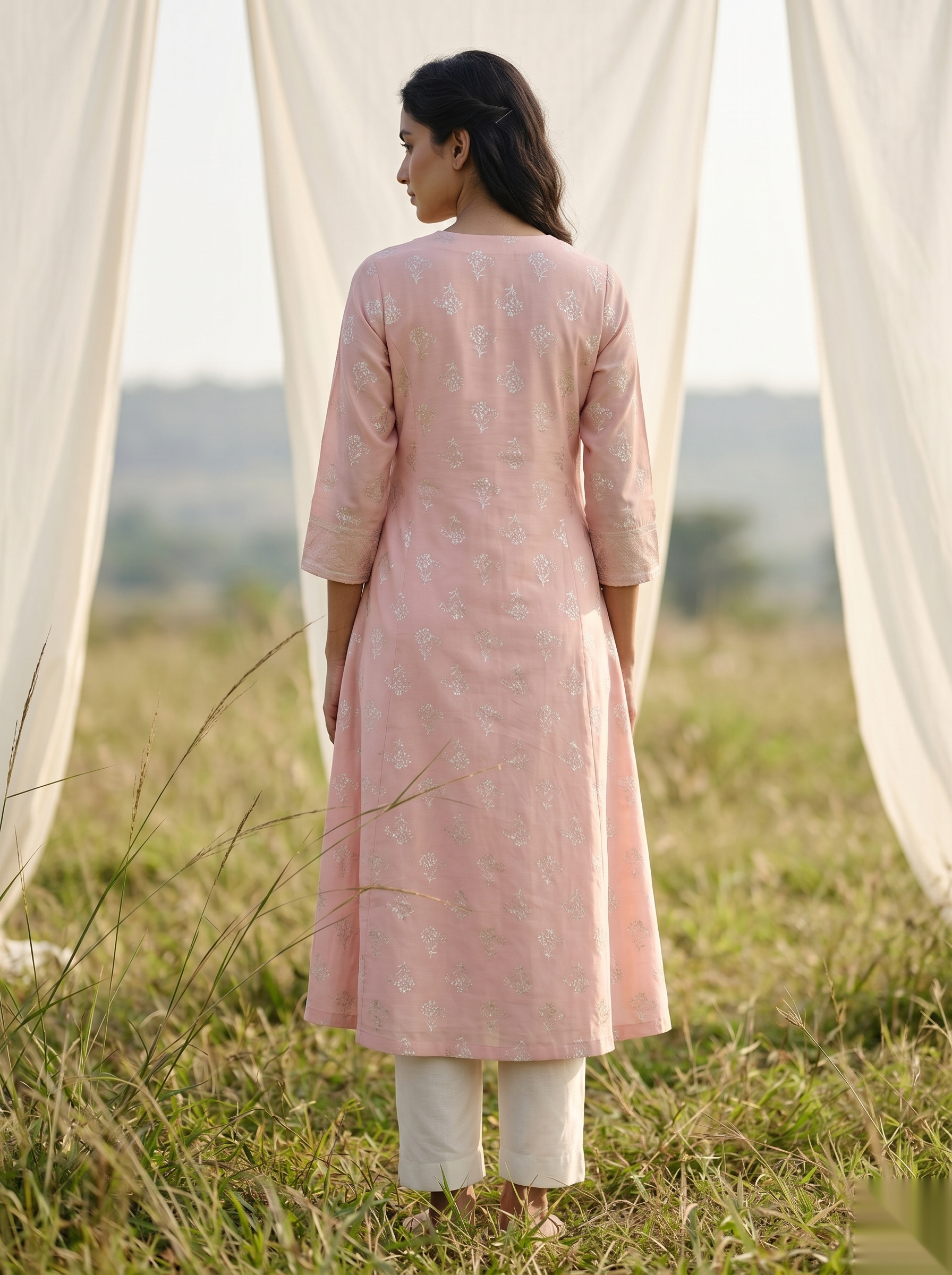 Elegent Umberlla kurti - Light peach