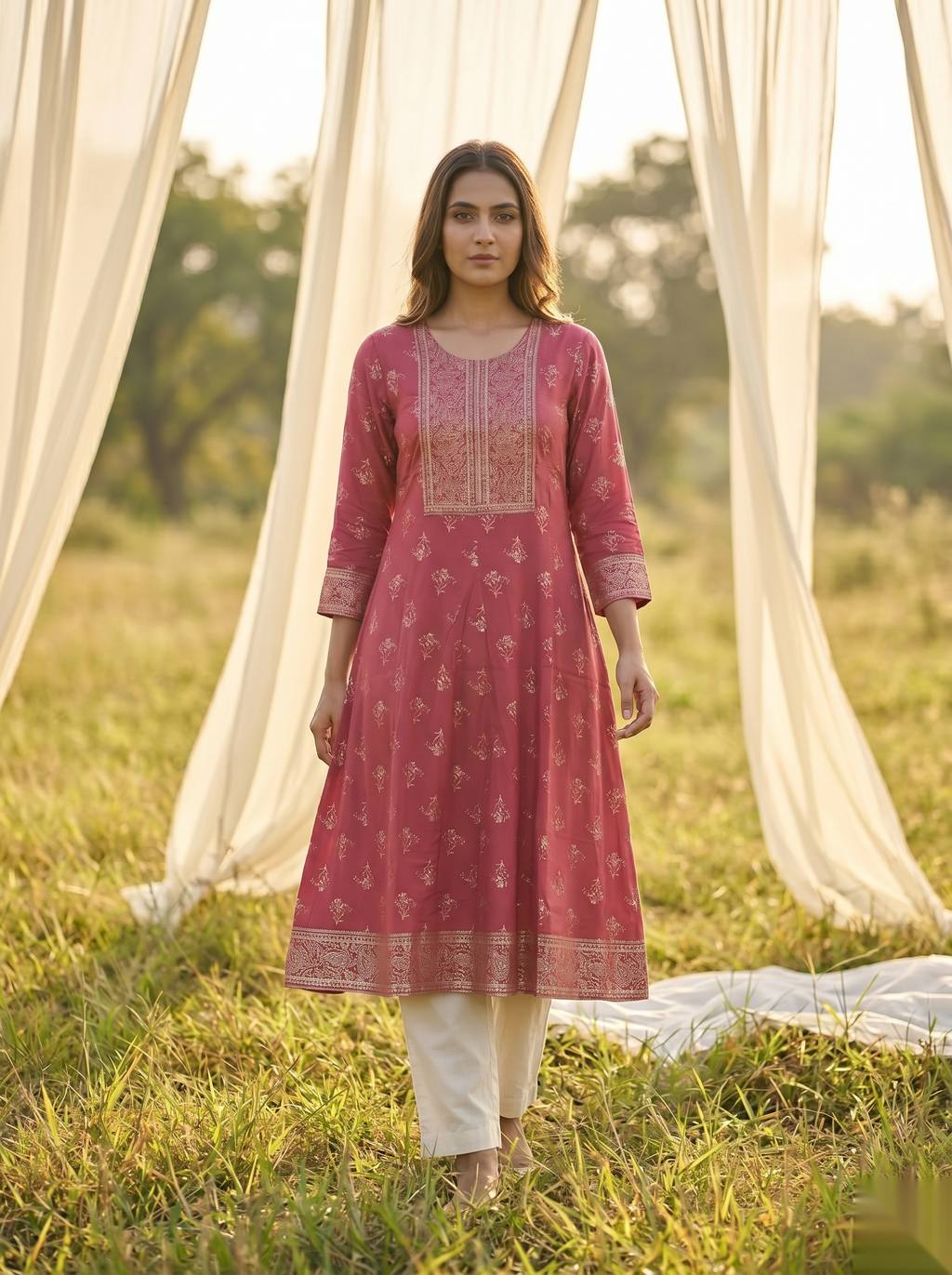 Elegent Umberlla kurti - Dull Red