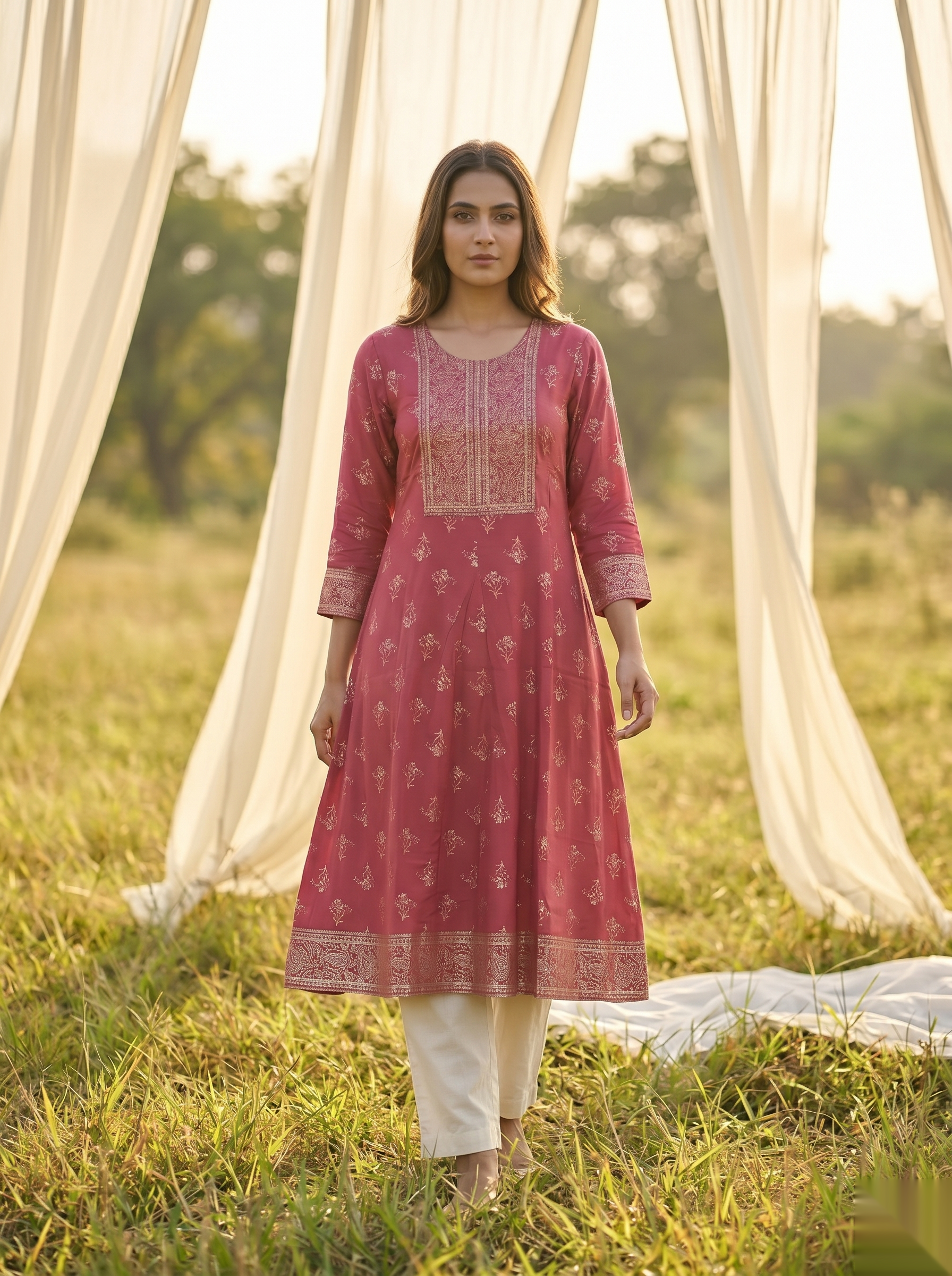 Elegent Umberlla kurti - Dull Red
