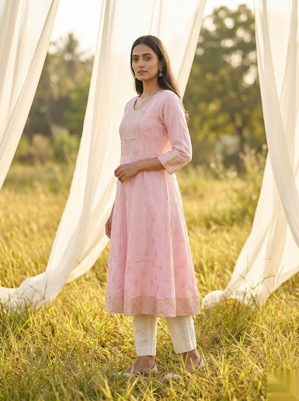 Elegent Umberlla kurti - Light pink