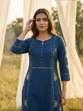 Floral Embroidered Kurti - Royal Blue