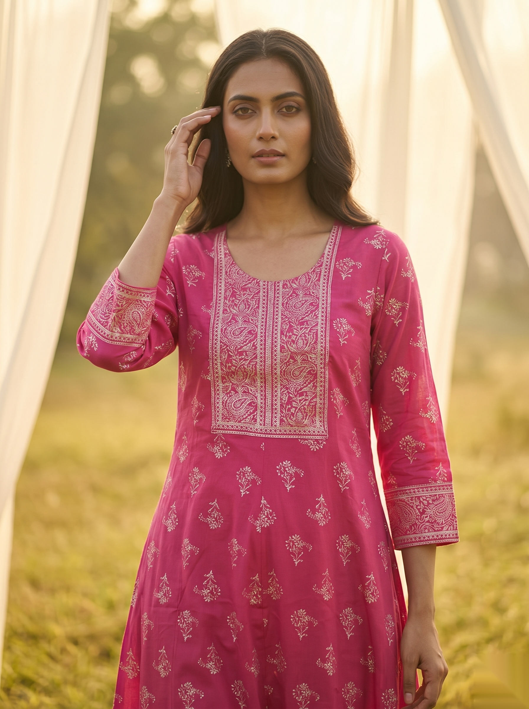 Elegent Umberlla kurti - Deep Pink
