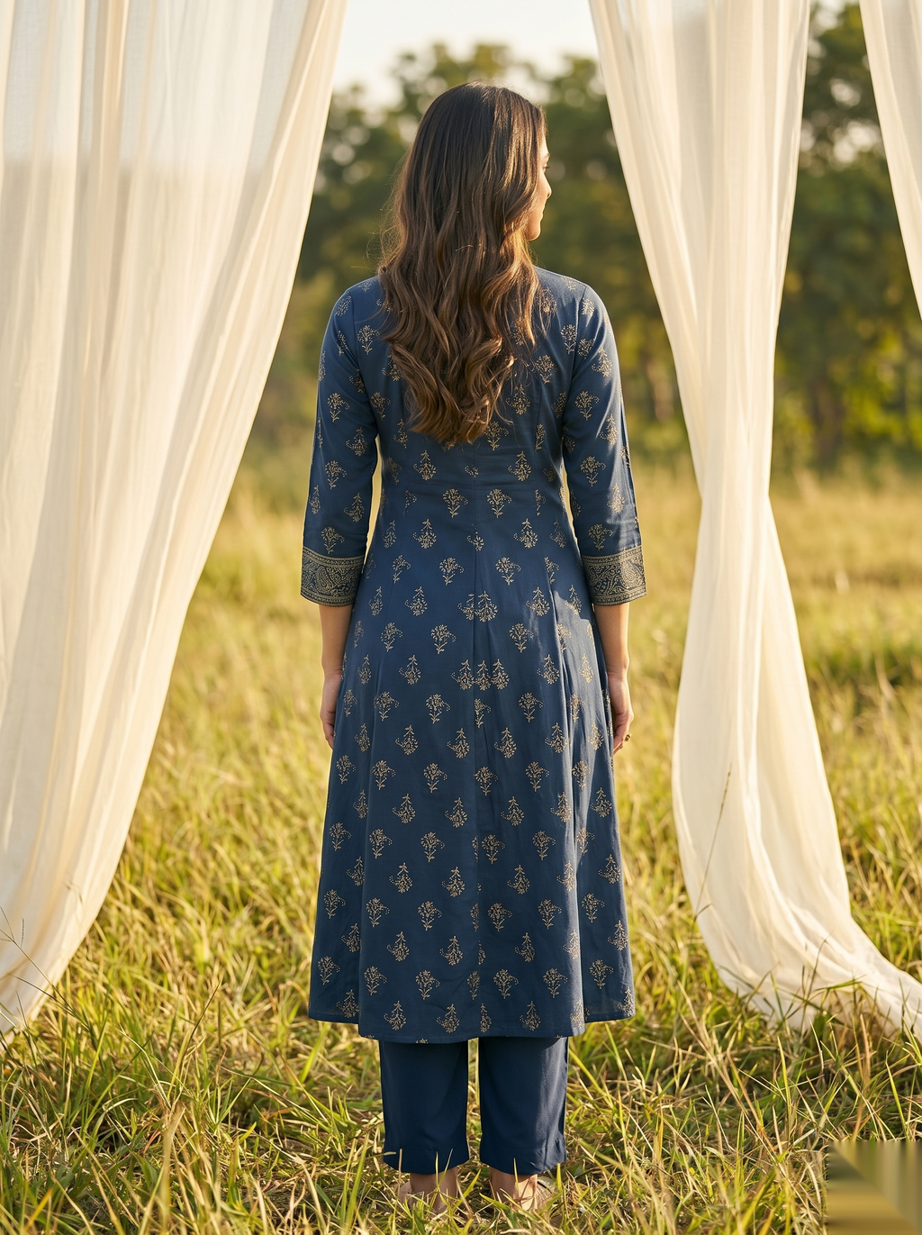 Elegent Umberlla kurti - Navy blue
