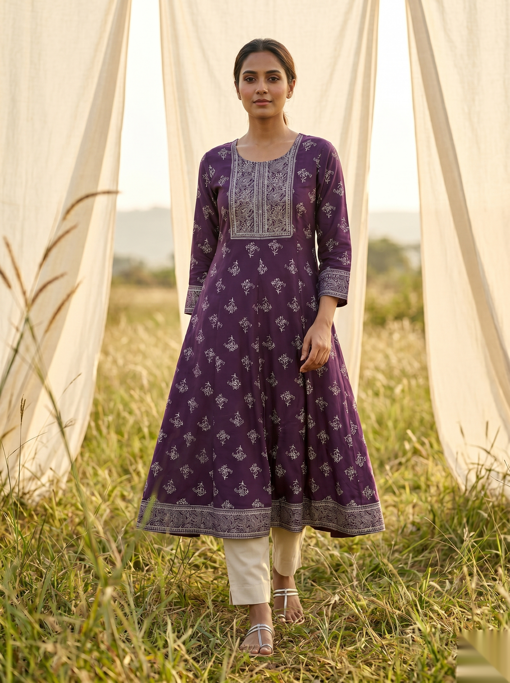 Elegent Umberlla kurti - Voilet