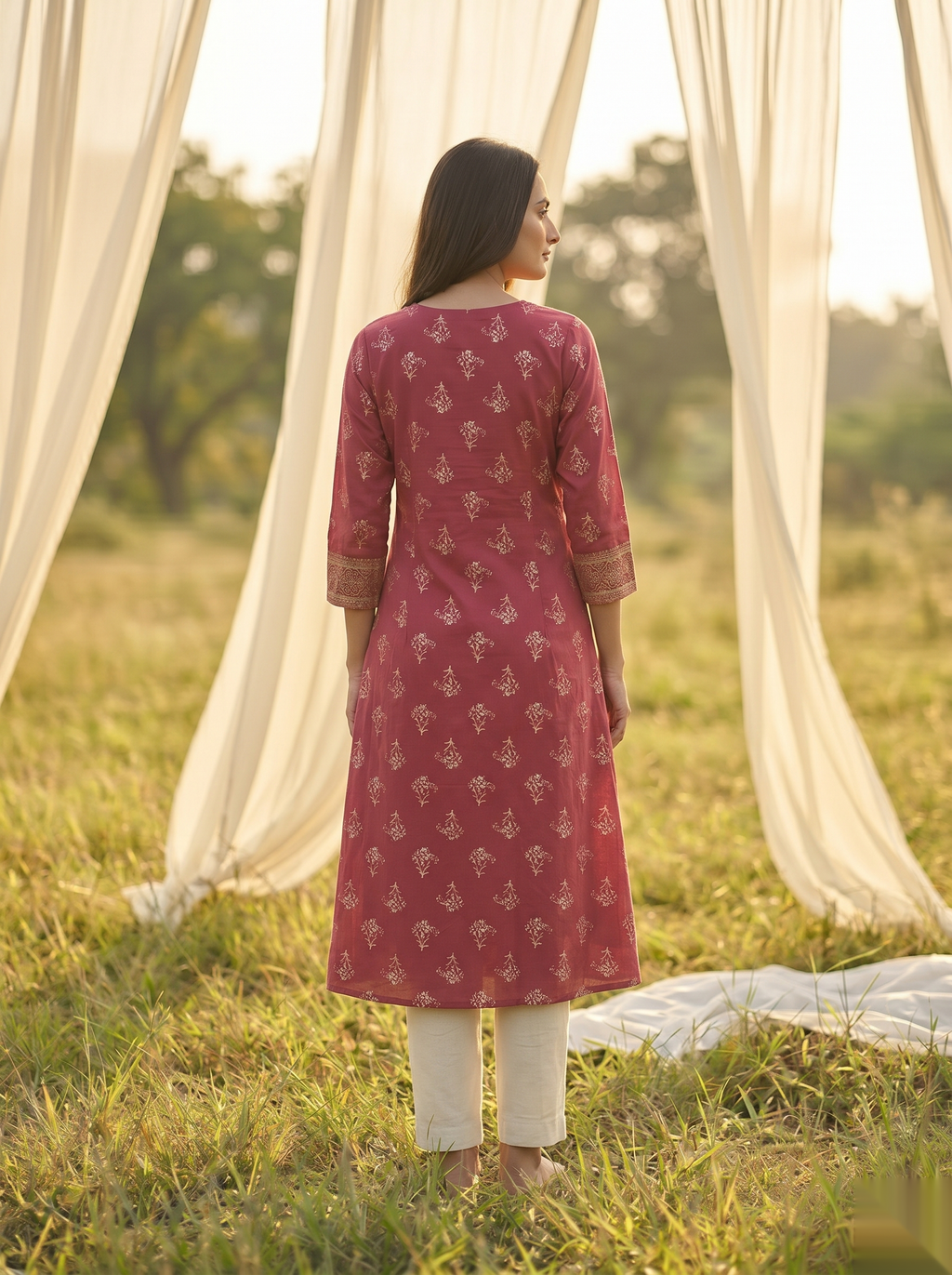 Elegent Umberlla kurti - Dull Red