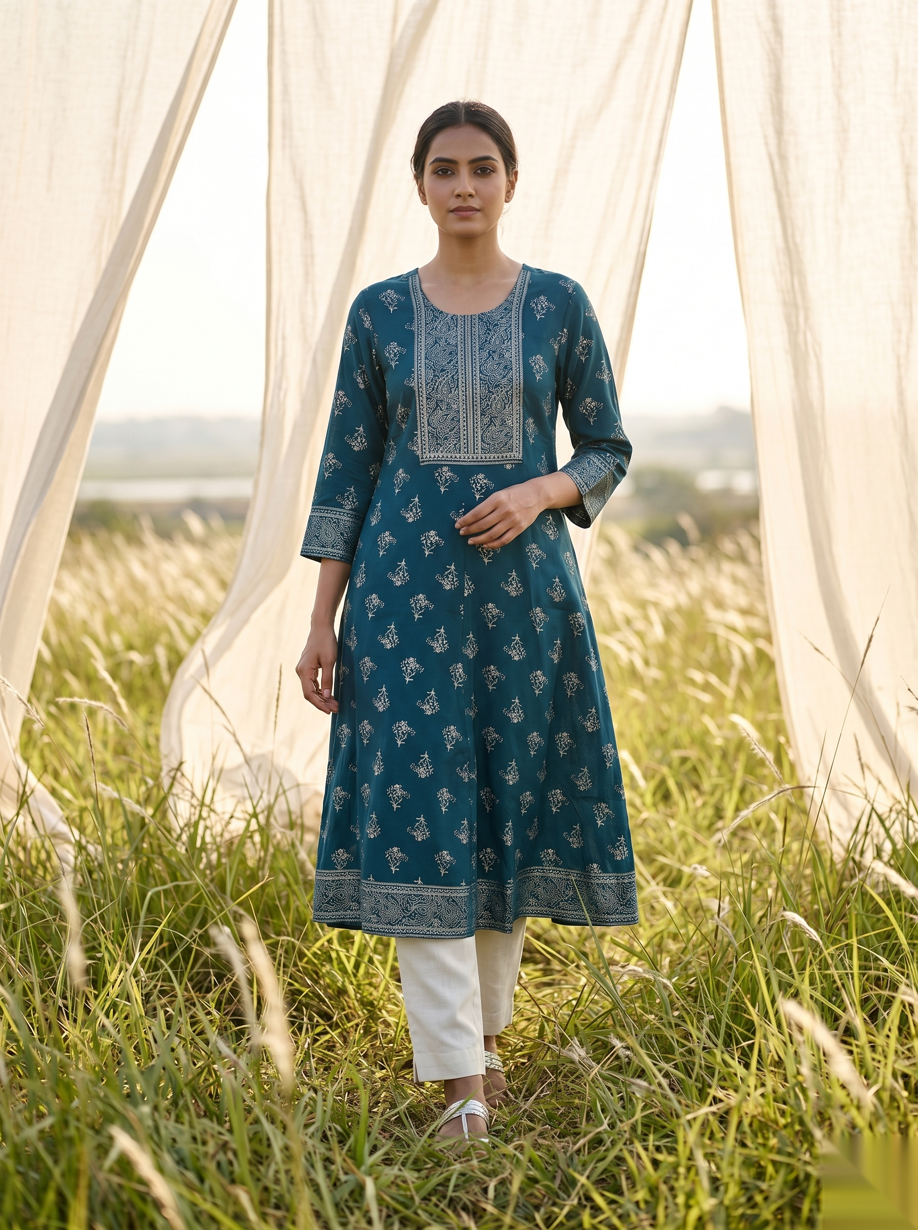 Elegent Umberlla kurti - Aqua Green