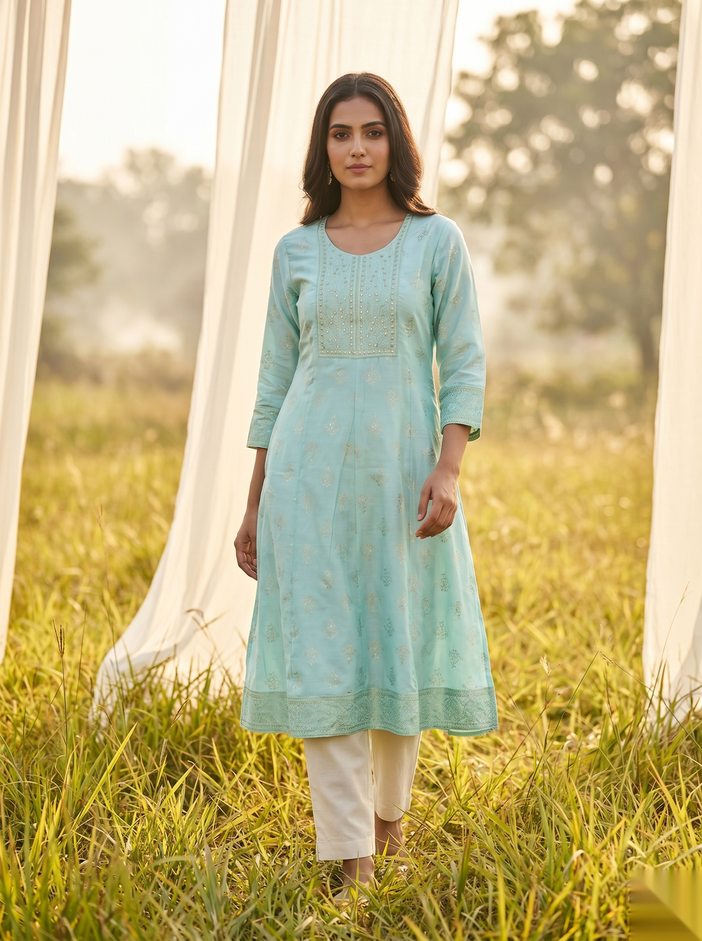 Elegent Umberlla kurti - Ocean Blue
