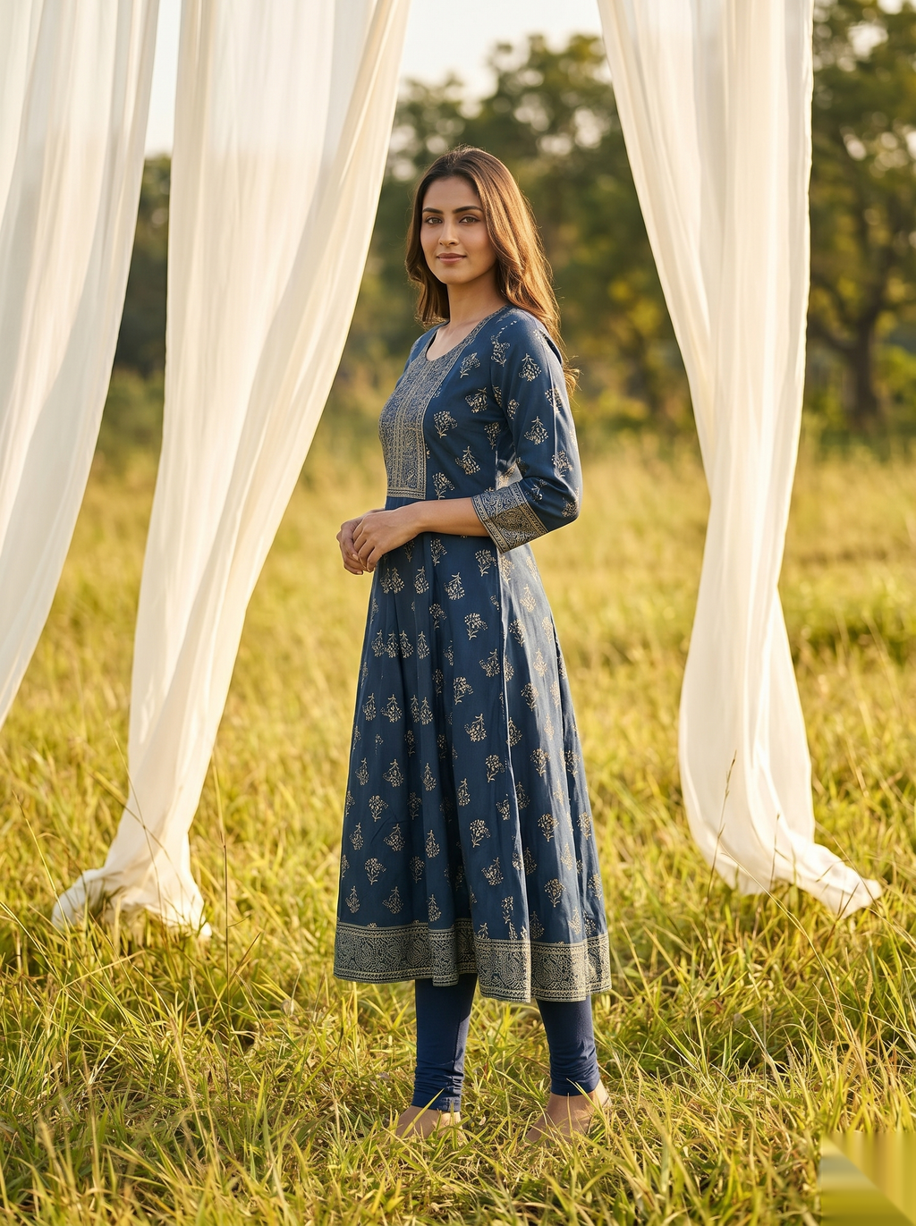 Elegent Umberlla kurti - Navy blue