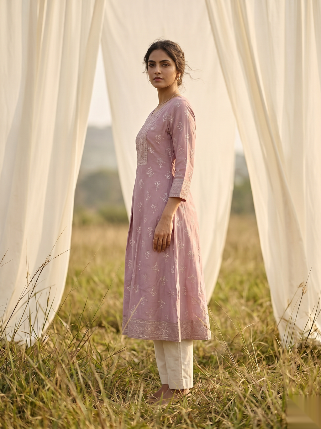 Elegent Umberlla kurti - Dull Pink